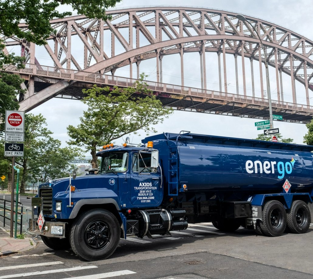 Energo oil delivery truck under bridge in NYC