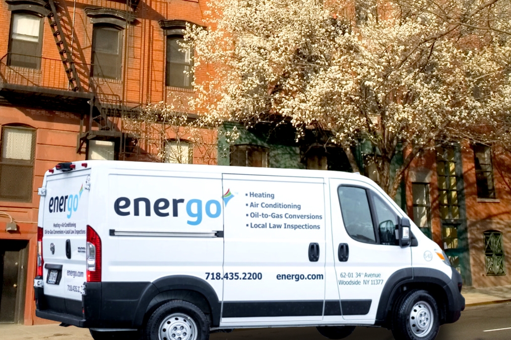 Energo white van parked on street