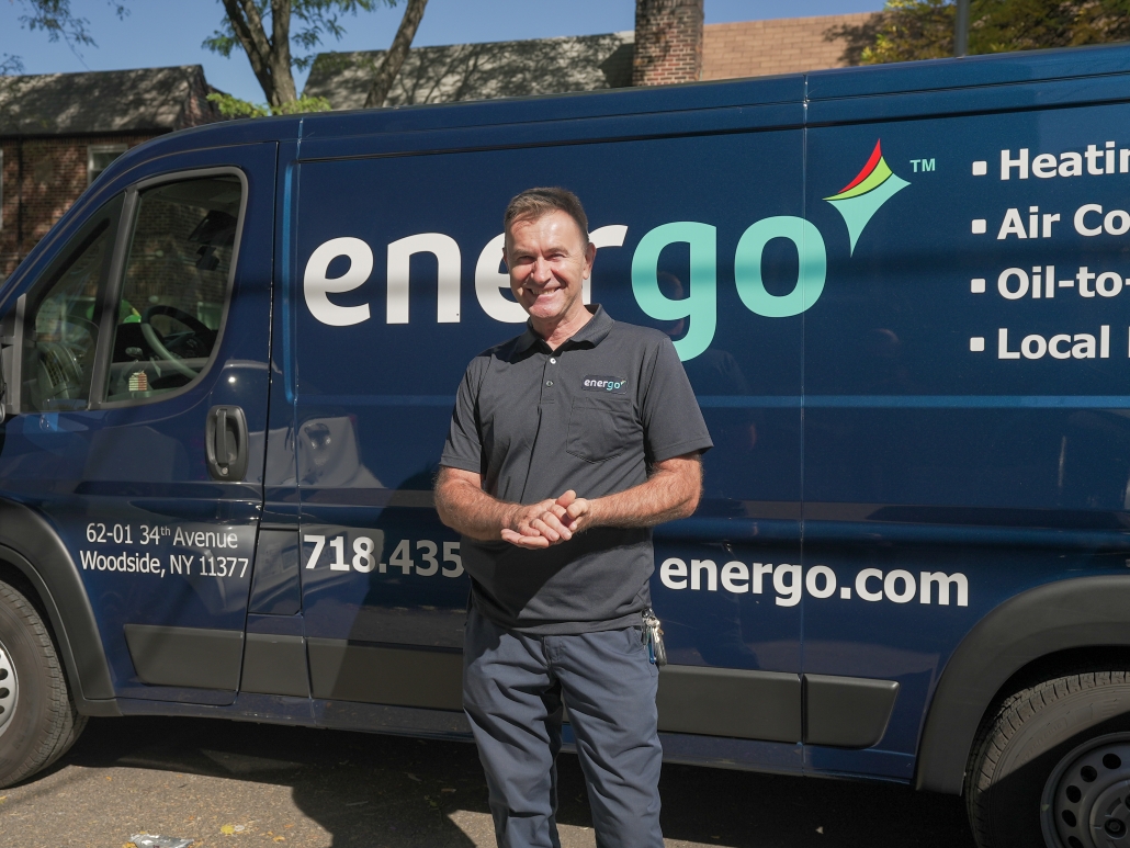 Energo service van with technician in New York City