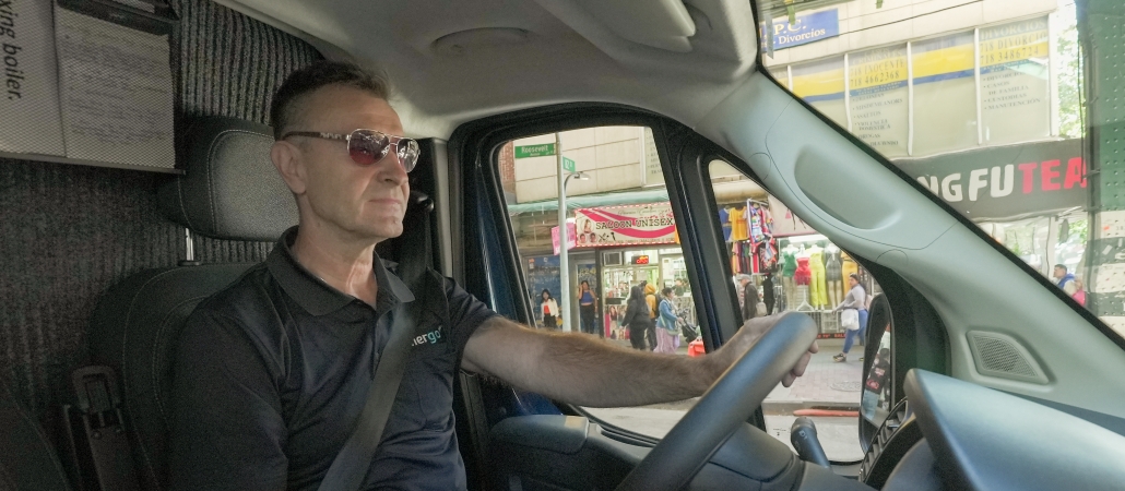 Energo employee driving van (cropped)