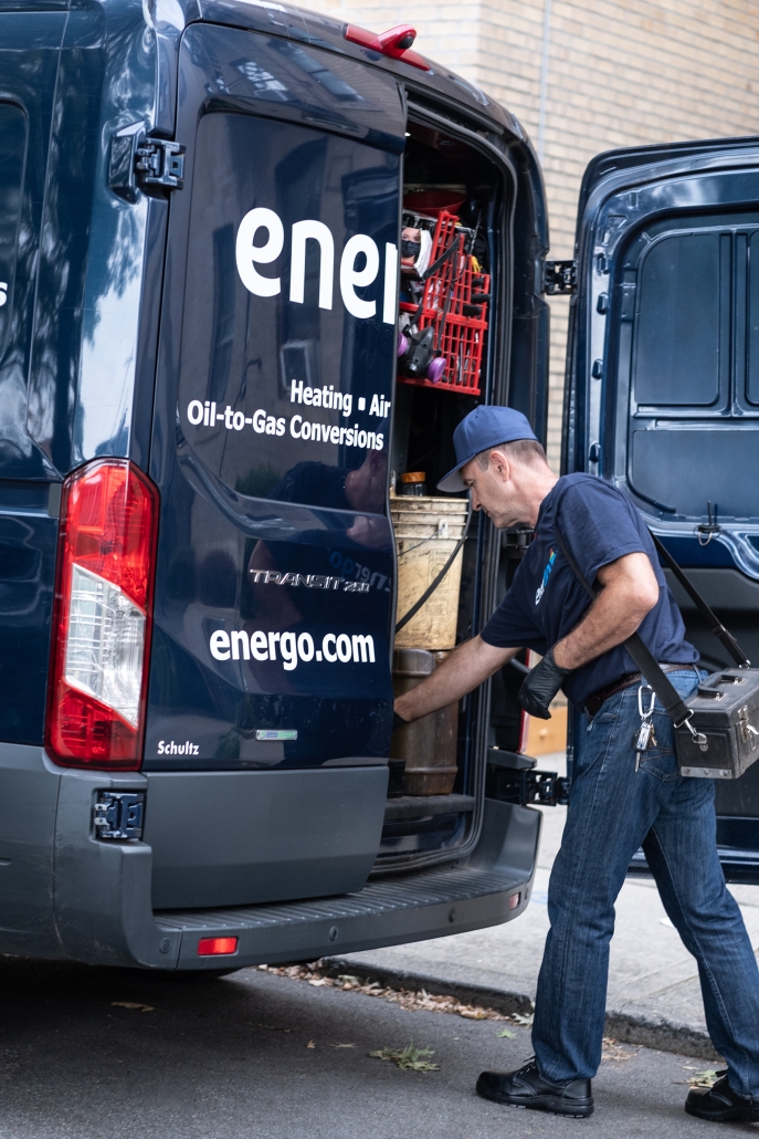 Energo service van supporting oil-to-gas conversions in NYC