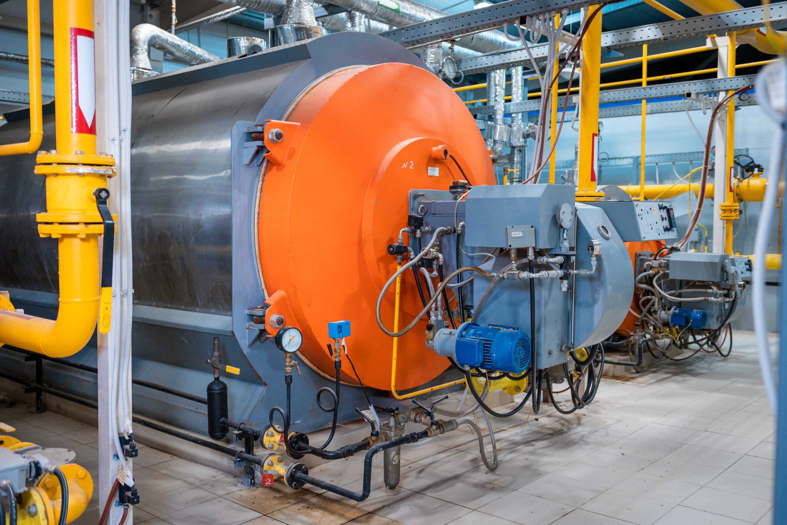Backflow prevention equipment in commercial boiler room