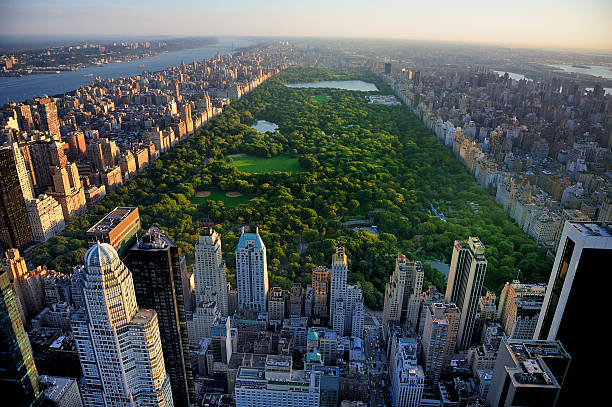 Midtown Manhattan skyline with tall buildings and Central Park in distance